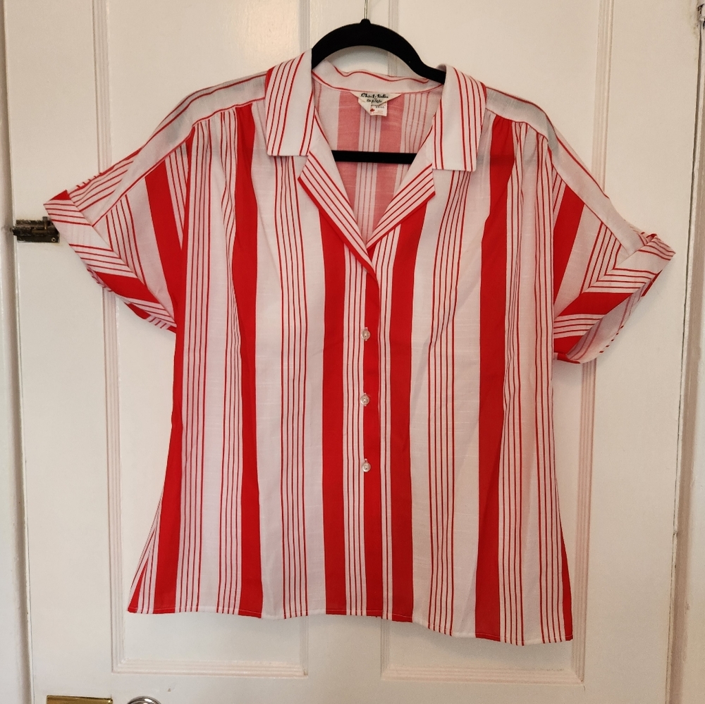 Vintage 70's Red & White striped blouse❤️🤍